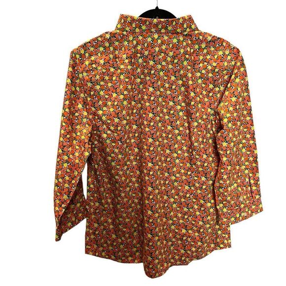 Lands' End Women's Button Up Blouse Orange/Ylw/Grn Citrus Pattern Size 16 - Picture 2 of 8